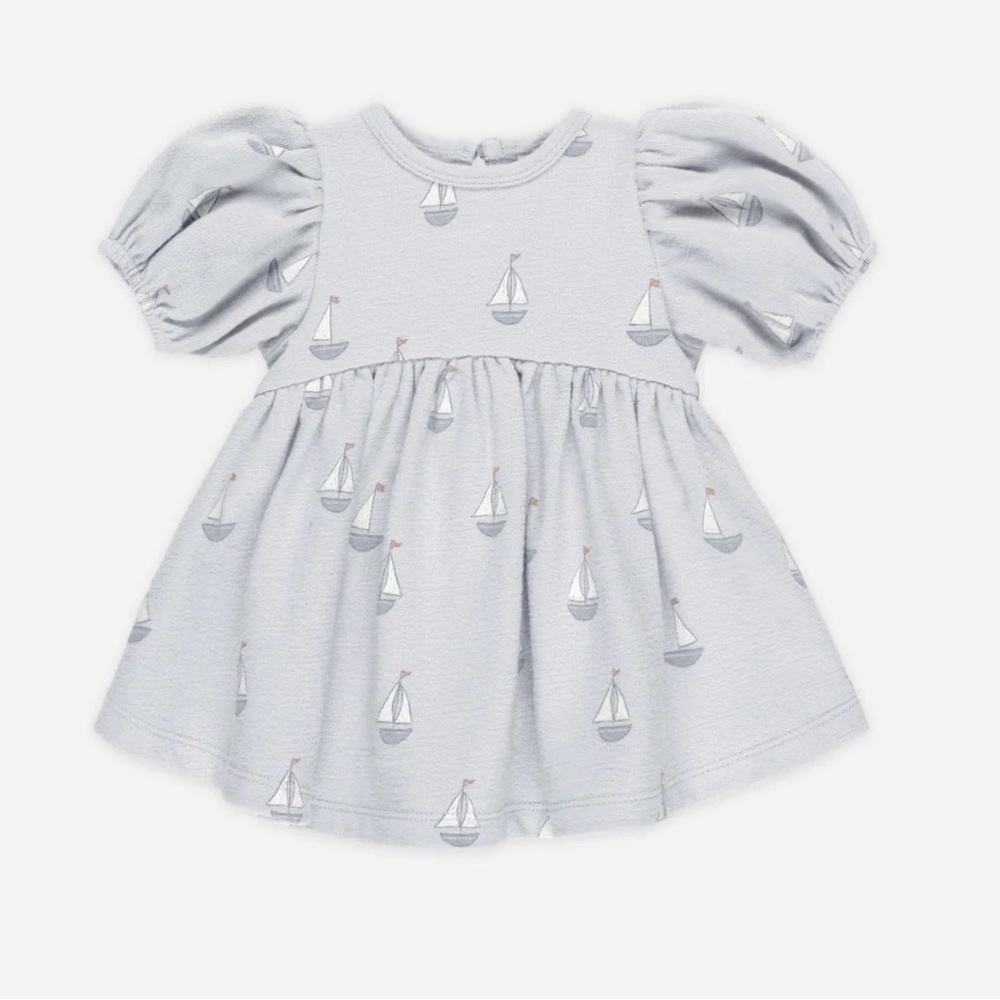 Quincy Mae Puff-Sleeve Sailboat Dress - Light Blue